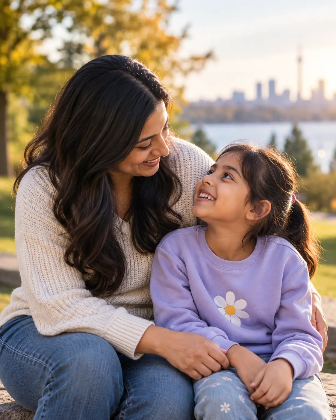 A parent and child sharing a warm moment together